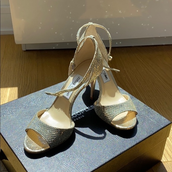 Jimmy Choo peep toe glitter heels 37.5 - Picture 1 of 2